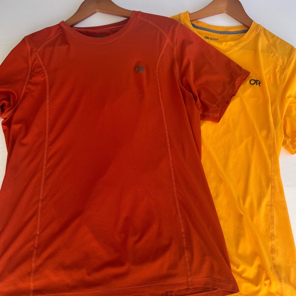 OUTDOOR RESEARCH Men’s lot of 3 Echo Short Sleeve Tees Size L Yellow, Orange Blu